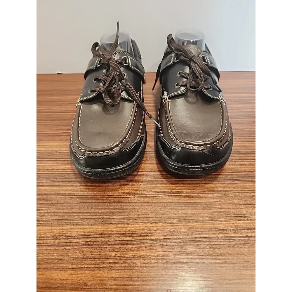 Orthofeet 422 Baton Rouge Shoes Men 9.5 2E Wide‎ Brown Black Leather Boat Loafer